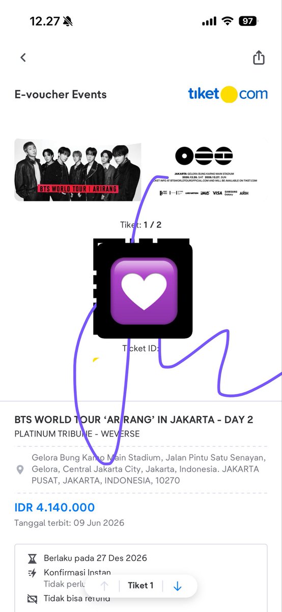 tigerfloower's tweet photo. wts bts world tour arirang in jakarta

✨ platinum tribune
📌 day 2
3 tickets

trusted
diurus sampe tiket fisik
fullpayment only
tiket an pribadi semua

kindly dm me if you're interested!

t. wtb wtt wts
#BTS_WORLDTOUR_ARIRANG_JAKARTA https://t.co/kRo61HtQTr