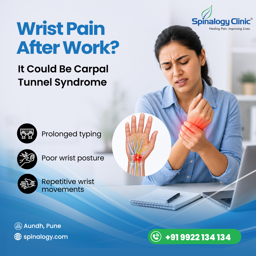 spinalogy's tweet photo. Wrist pain after work? Don’t ignore it.

Tingling, numbness, or recurring wrist pain could be a sign of Carpal Tunnel Syndrome.

Get relief from wrist pain!
visit: 🌐 https://t.co/0vQyyuwZxh

#CarpalTunnelSyndrome #WristPain #HandPain #PainRelief #SpinalogyClinic #DrKiranShete https://t.co/Ug2gNmHsXN