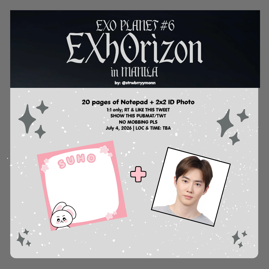 strwbrryymonn's tweet photo. EXhOrizon in Manila freebies by  @strwbrryymonn 🐰 Part 2

- read pic for mechanics
- 1:1 only
- july 4, 2026
- on the spot trades only but open for reserved trades if willing to find me on dday (dm me)

#EXhOrizonInManila #SUHO #EXO #EXOPLANET6 #JUNMYEON https://t.co/pVaX8QSTnD