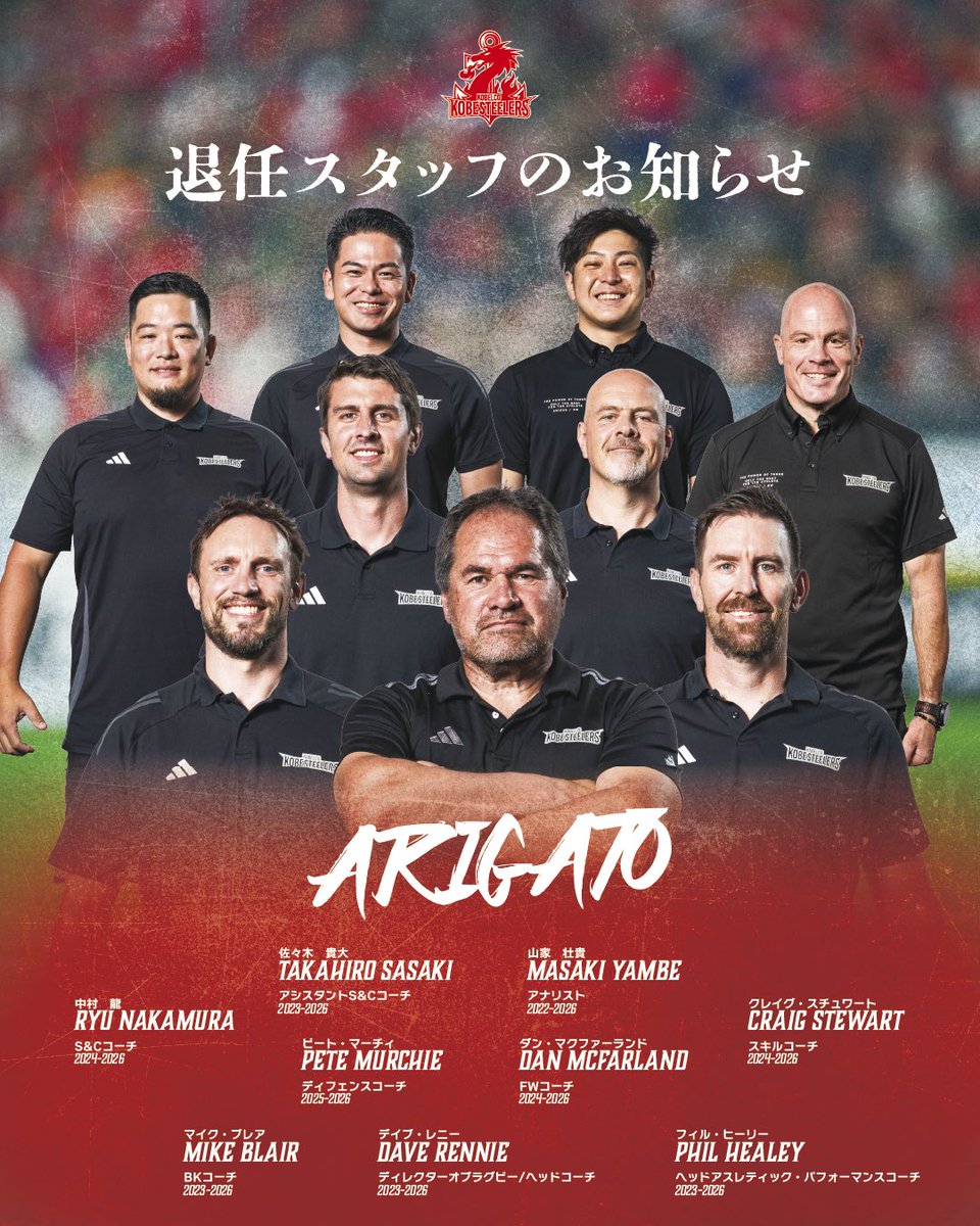 kobe_steelers's tweet photo. 2025-26シーズン退団選手・退任スタッフのお知らせ📢 https://t.co/SZgF43QEmy

#ARIGATO https://t.co/U9y7XQAMNA