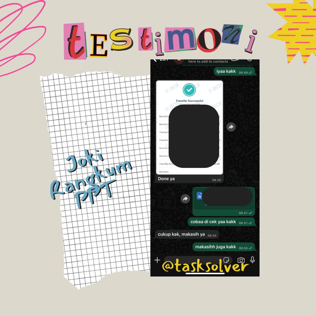 tasksolver's tweet photo. 🦋 TESTIMONI JOKI RANGKUM 🦋

yuk yang mau dibantu untuk rangkum tugas, dll. boleh langsung https://t.co/FPeGQ8BIIr 

#zonaba #zonauang #jokitugas #jokirangkum https://t.co/OSEu2fQcjS