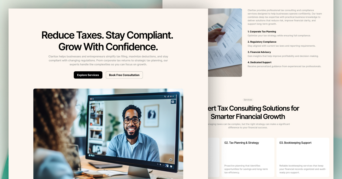 graphicomor's tweet photo. π Coming Soon to @framer Marketplace
Introducing Claritax β a modern Framer template designed for Tax Consulting & Financial Advisory agencies.
#Framer #FramerTemplate #WebDesign #TaxConsulting #Finance #AgencyWebsite #NoCode #TemplateDesign https://t.co/HF9h5yCvzK