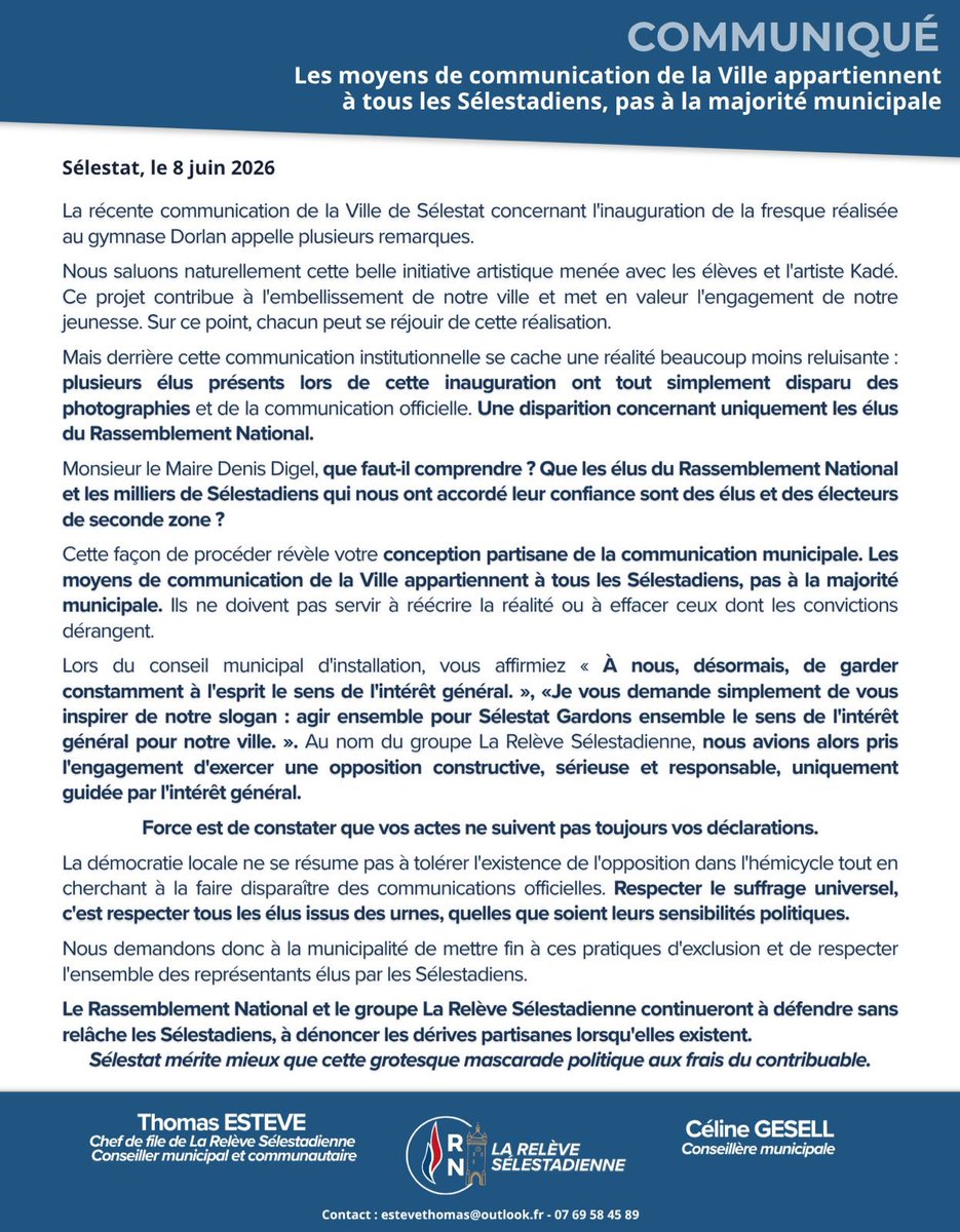Th_ESTEVE's tweet photo. Effacer des élus de l’opposition des photos officielles est une dérive inacceptable. 

La communication de la Ville doit représenter tous les Sélestadiens et respecter le suffrage. 

Les moyens municipaux ne sont pas un outil partisan. #Sélestat #circo6705 https://t.co/YCEZn1tohu