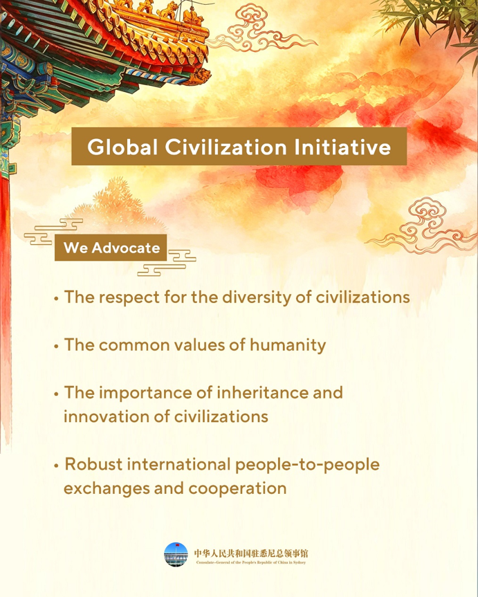 CGSyd_WangYu's tweet photo. As the International Day for Dialogue Among Civilizations nears, we uphold the Global Civilization Initiative: cherish diversity, engage in dialogue, and thrive together.
#CivilizationDialogue #CulturalExchange https://t.co/U5kh7Qehj4