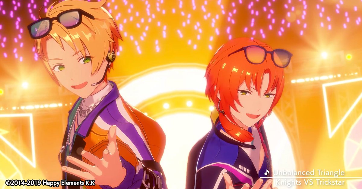 enstars_music's tweet photo. 【お知らせ】

本日15時に『Knights VS Trickstar』が歌う、『Unbalanced Triangle』を追加しました🎉

また、新規楽曲追加を記念して【『Unbalanced Triangle』追加！ライブフェス！】を開催中🌟

期間中、通常ライブ&amp;あんさんぶるライブで育成アイテムドロップ率アップ！

#あんスタ https://t.co/old37E6VEJ