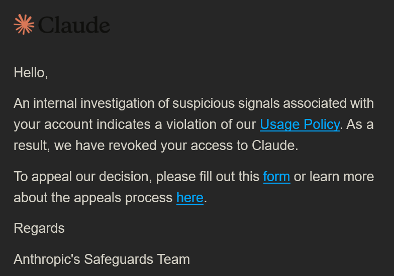 TimTheTerrific's tweet photo. @AnthropicAI Resubscribed today and.. "banned" within 3 hours.
Great news they have issued a refund!! https://t.co/1FCD0Xpk2v