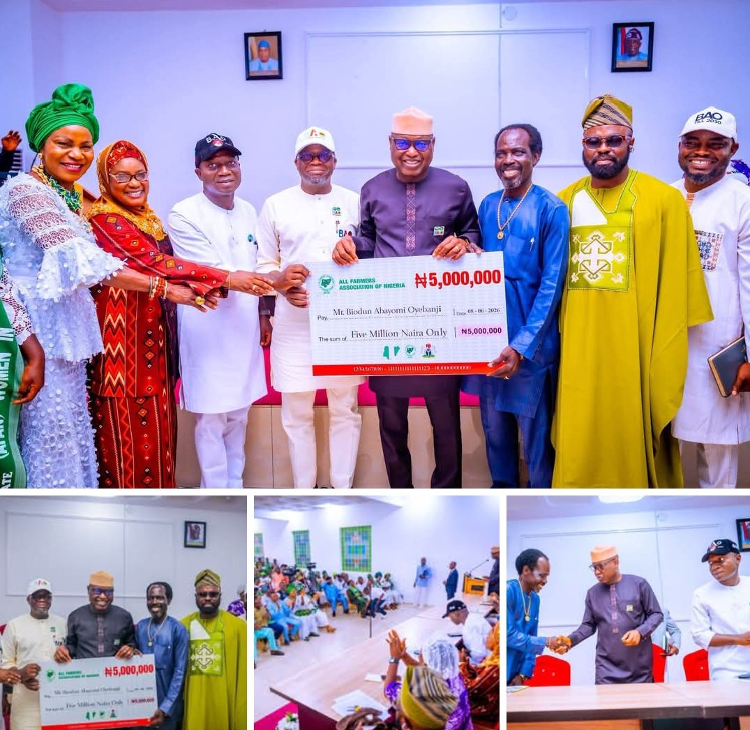 Ebenbolu's tweet photo. Ekiti farmers support Oyebanji’s re-election campaign with N5m, pledge 50,000 votes 

… As Gov discloses plan to boost security with 1,000 forest rangers

Farmers in Ekiti State, under the aegis of All Farmers’ Association of Nigeria (AFAN) have donated a sum of five million naira to the re-election campaign of the state Governor, Mr Biodun Oyebanji, citing the need for continuity of his positive dosposition to agriculture developement as well as developments in other  critical sectors of the economy for their decision.

The farmers made the donation during an engagement with the Governor at the Conference Hall of the Governor’s office, Ado- Ekiti on Monday also assured the Governor that no fewer than fifty thousand farmers will vote to re- elect him in the June 20 election as a way of demonstrating their appreciation and backing for his administration.

Speaking on behalf of the farmers, the National Vice President (Youth) and the State Chairman of AFAN, Chief Tunde Adeyemi and Mr Sunday Adekogbon respectively, cited the Governor Oyebanji’s tractorization programme, subsidized farm inputs, rural roads rehabilitation and construction as well as empowerment programme as some of the reasons for supporting his re-election.

The farmers said the Oyebanji administration from inception has been treating farmers like kings, having prioritized agribusiness development which has repositioned  agriculture from subsistence level to an investment-driven venture.

“As stakeholders in the agricultural sector, we reaffirm our commitment to supporting your administration's vision. Together, we can strengthen food security, empower young people through agriculture, create employment opportunities, attract investment, and position Ekiti State as one of Nigeria's leading agricultural states.”

While describing the Governor as one of the most progressive subnational agricultural models in Nigeria through his deliberate policies, strategic investments, and consistent engagement with farmers, the farmers said Oyebanji has been able to turn the state into a reference point for agricultural development, food security advancement, and rural transformation. 

The farmers also expressed their appreciation for Governor Oyebanji’s aggressive rural road infrastructure with particular emphasis to the construction and rehabilitation of the Aba-Ibadan-Igbara-Odo Road and the Agamo-Ipere-Iludun Road which have provided direct access to farms and significantly eased movement of farm inputs, equipment, and harvested produce to and from the farms. 

Governor Oyebanji in his response, expressed deep appreciation for the farmers’ financial support for his re-election bid and assured them that his administration will not relent in its efforts to reposition the sector as a pathway to job and wealth creation.

“What is happening today is a bit shocking to me and I get emotional when things like this happen because ideally, it should be people like us that should be supporting you, but when farmers congregate together and donate money to a cause, it speaks volume and I really want to thanks and say God bless you. 

“Things like this impose a lot of responsibility on me to ensure that I continue to do those things that are pleasing to God and to you.” The Governor added.

Disclosing some of his plans and policies aimed at further boosting agriculture in the state, Governor Oyebanji said his administration was at the verge of employing 1,000 forest rangers in the drive to provide adequate and effective security for farmers to enable them function in secure environment as well as put a stop to threat of banditry and cattle grazing of farms.

He added that his government is executing a 1,000km rural road upgrades targeting farming communities in the drive to connect remote agricultural areas and help reduce post-harvest losses and boost grassroots economy.