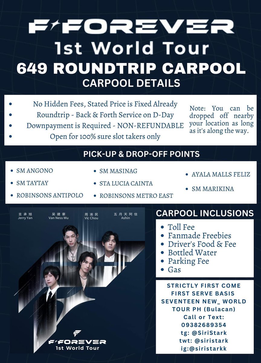 siristark's tweet photo. HELP RT PO๐
๐649 ROUNDTRIP CARPOOL๐
BTS ARIRANG WORLD TOUR & F4 RIZAL 649 ROUNDTRIP CARPOOL
Passengers from
Pililla Tanay Baras Morong Teresa, Cardona, Binangonan Angono Antipolo Masinag Taytay Cainta Marikina Passengers
#๋ฐฉํ์๋
๋จ #BTS
#BTS_WORLDTOUR_ARIRANG_BULACAN
#F4WT https://t.co/cvobziUL6C