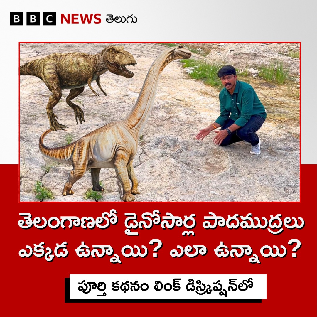 bbcnewstelugu's tweet photo. తెలంగాణలో డైనోసార్ల పాద ముద్రలు ఎక్కడ ఉన్నాయి? ఎలా ఉన్నాయి? 

కోట్ల ఏళ్ల కిందట సంచరించిన ఆ డైనోసార్ల అడుగు జాడలు ఇప్పుడెలా బయటపడ్డాయి?  

బీబీసీ గ్రౌండ్ రిపోర్ట్‌లో...

Link -  https://t.co/wzx0y6jIYL  

#Telangana #Dinosaur #Mancherial #BBCGroundReport https://t.co/5iCKcUry2m