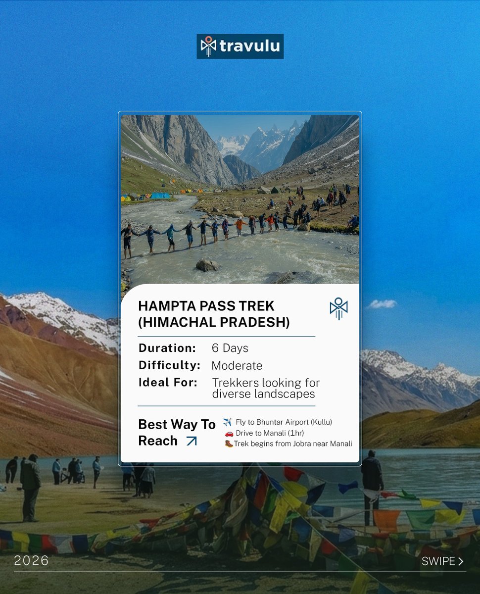 TravuluApp's tweet photo. From beginner-friendly trails to bucket-list mountain passes, here are top 3 treks worth doing this June.

Book your flights unlock to exclusive member deals at https://t.co/pTZMfxCcsq. ✈️🏔️
.
.
.
#Trek #TrekkingIndia #JuneTreks #HimalayanTreks #Travulu https://t.co/bdElXLtBam