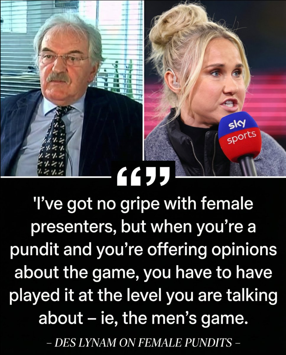 TheFootballFeed's tweet photo. Des Lynam has taken aim at female pundits again recently, Des believes punditry teams should be mad up of people who have played at the highest level of the Men's game. https://t.co/bftuGAXJGH