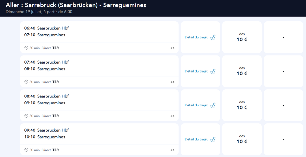GeorgesOnTracks's tweet photo. Hello,
Les spécialistes du Grand Est, sur Saarbrücken > Sarrguemines, pourquoi sncf et db sont pas d’accord ? Travaux ? Canaux pas à jour ? (de quel côté ?) Et est ce que le D Ticket est valide ? https://t.co/UsM8BV5WxK