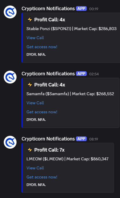 CrypticornAI's tweet photo. Better than yesterday, but overall the market is not in a good state.

$GOKU went on to do a 10x - which is great in this market conditions. Tpday, we got a few more Xs:

- 4x on Stable Ponzi $SPONZI
- 4x on Samamfa $Samamfa
- 7x on $LMEOW

Let's see where $SOL is heading https://t.co/DnX8HM7iml