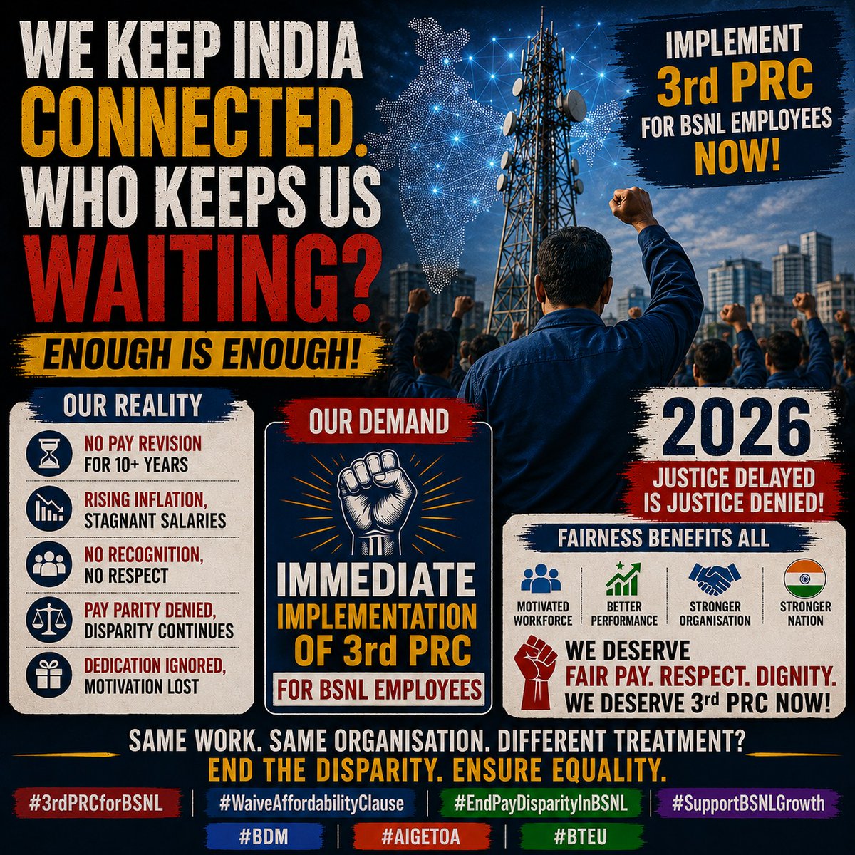 pavanakhand's tweet photo. #3rdPRCforBSNL #WaiveAffordabilityClause #EndPayDisparityInBSNL #SupportBSNLGrowth #BDM #AIGETOA #BTEU #3rdPRC
@PMOIndia
@JM_Scindia

@DoT_India
@PemmasaniOnX
@DrJitendraSingh
@mansukhmandviya
@CMDBSNL
@BSNLCorporate
@ETTelecom
@BDM_BSNL
@BMSkendra
@BmsBojji
@GSAIGETOA
@gsbteubsnl