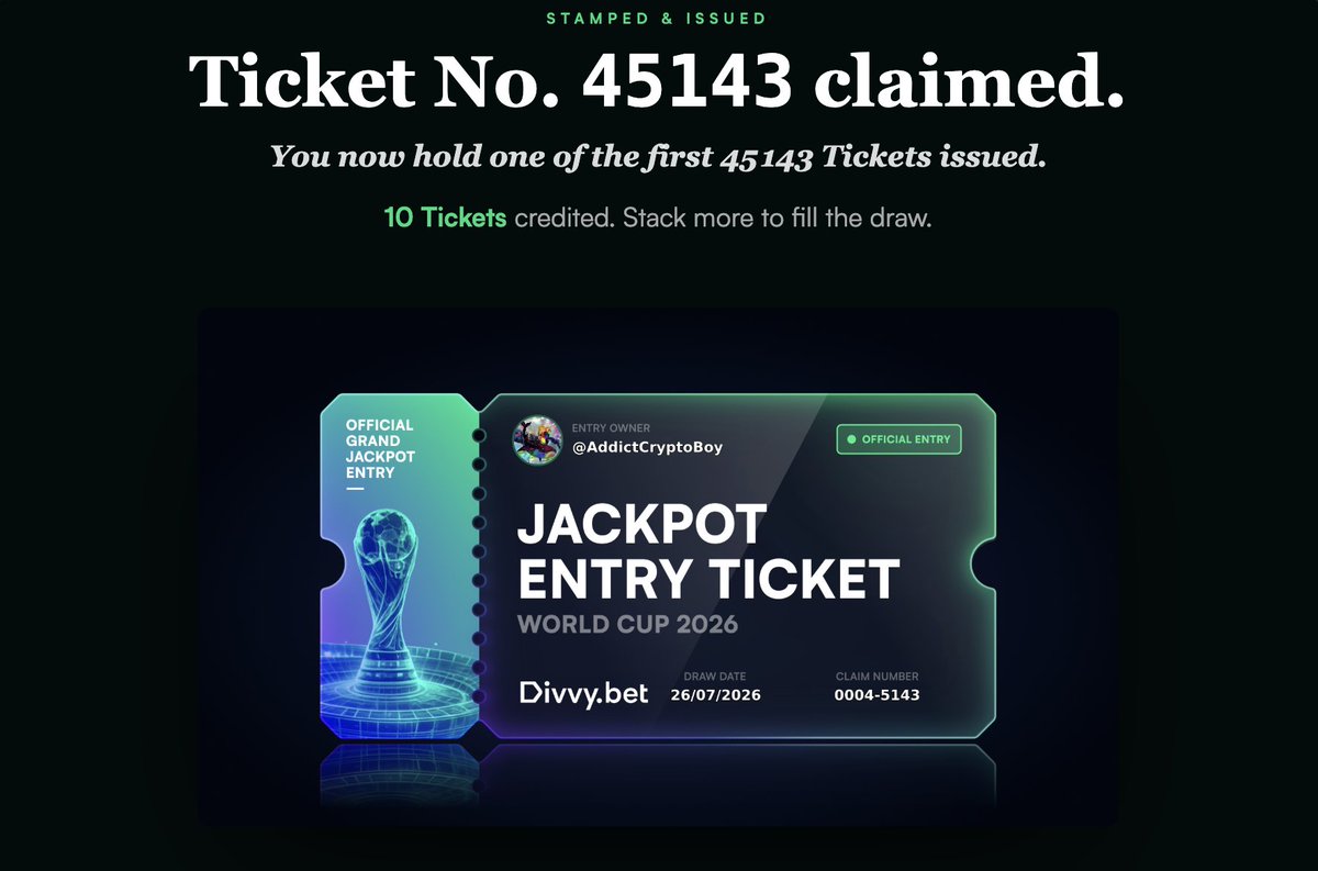 AddictCryptoBoy's tweet photo. 🚨 220 SOL (15000$) à gagner GRATUITEMENT pour la Coupe du Monde 2026.

👉 Vous recevez 10 tickets 100% gratuits.
👉 Aucun dépôt requis.
🐦 Inscription en 30 secondes avec Twitter.

Il suffit de s'inscrire via mon lien et de récupérer ses tickets : https://t.co/pXboTIypS3 https://t.co/suf5cA3Hby
