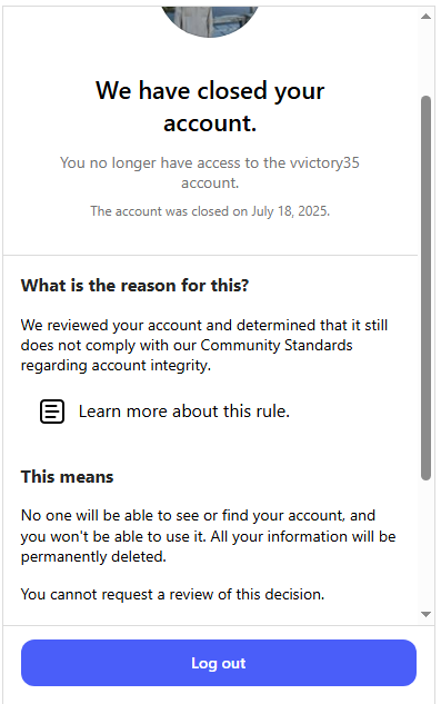 vvictory355's tweet photo. @MetaNewsroom My entire six-year history, including one year of childhood, was wasted overnight. Isn't that a shame for all our efforts? Our only mistake was trusting Instagram. https://t.co/34U9rA5BbQ