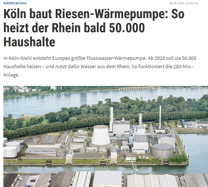 DrLutzBoehm's tweet photo. "Der Rhein ist im Mittel rund 10°C kalt. Zu kühl zum Heizen, sollte man meinen. Weit gefehlt: In dem Wasser steckt genügend Energie, um zehntausende Wohnungen zu wärmen. Möglich macht das eine riesige Flusswasser-Wärmepumpe, das größte Exemplar Europas"
https://t.co/ZAds7iDTJW https://t.co/QSYz1EsqXP