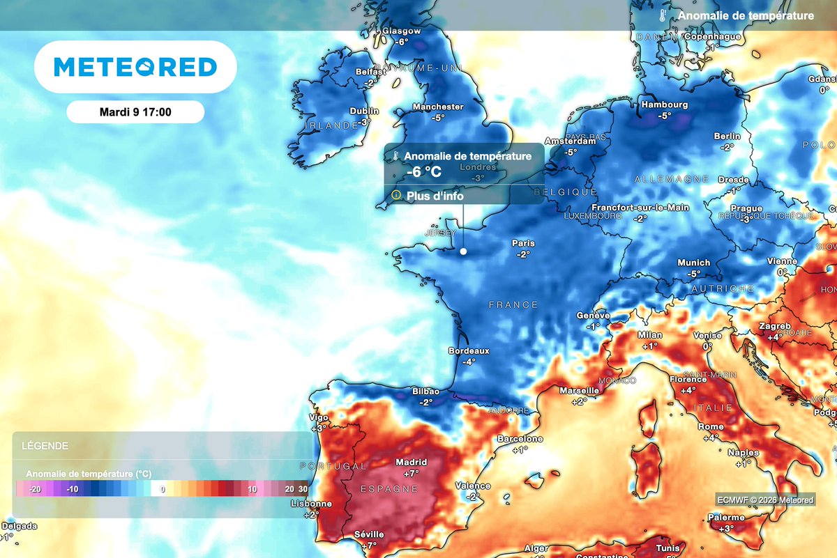 MeteoredFR's tweet photo. Chute des températures en France : « l'été interrompu par l'air #polaire ». Les prévisions de mardi à jeudi 📉

Les détails 👉 Marc Hay 
https://t.co/TwDd6mO9tL https://t.co/YWEJ51lLGE