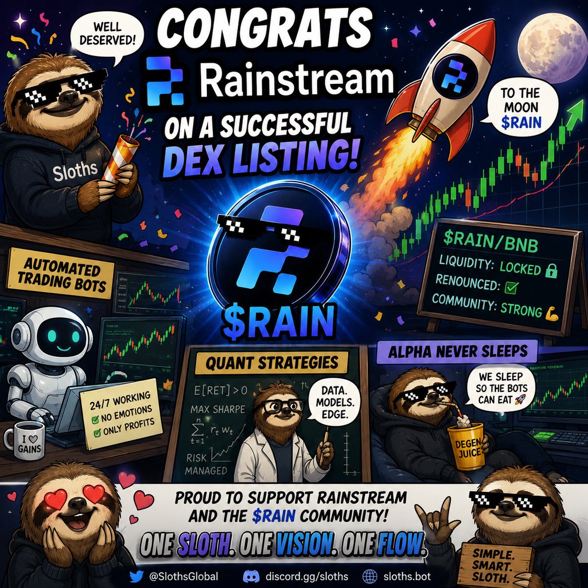 Slothspepe's tweet photo. 🦥 Congratulations to @Rainstream!

$RAIN is now live on DEX 🚀

Powering the future of on-chain liquidity, automated bot trading, and quantitative strategies.

The journey has just begun. 🌧️⚡

#RAIN #Rainstream #DEX #DeFi #Crypto #Slothspepe #BNB https://t.co/TkxCxcKhhl