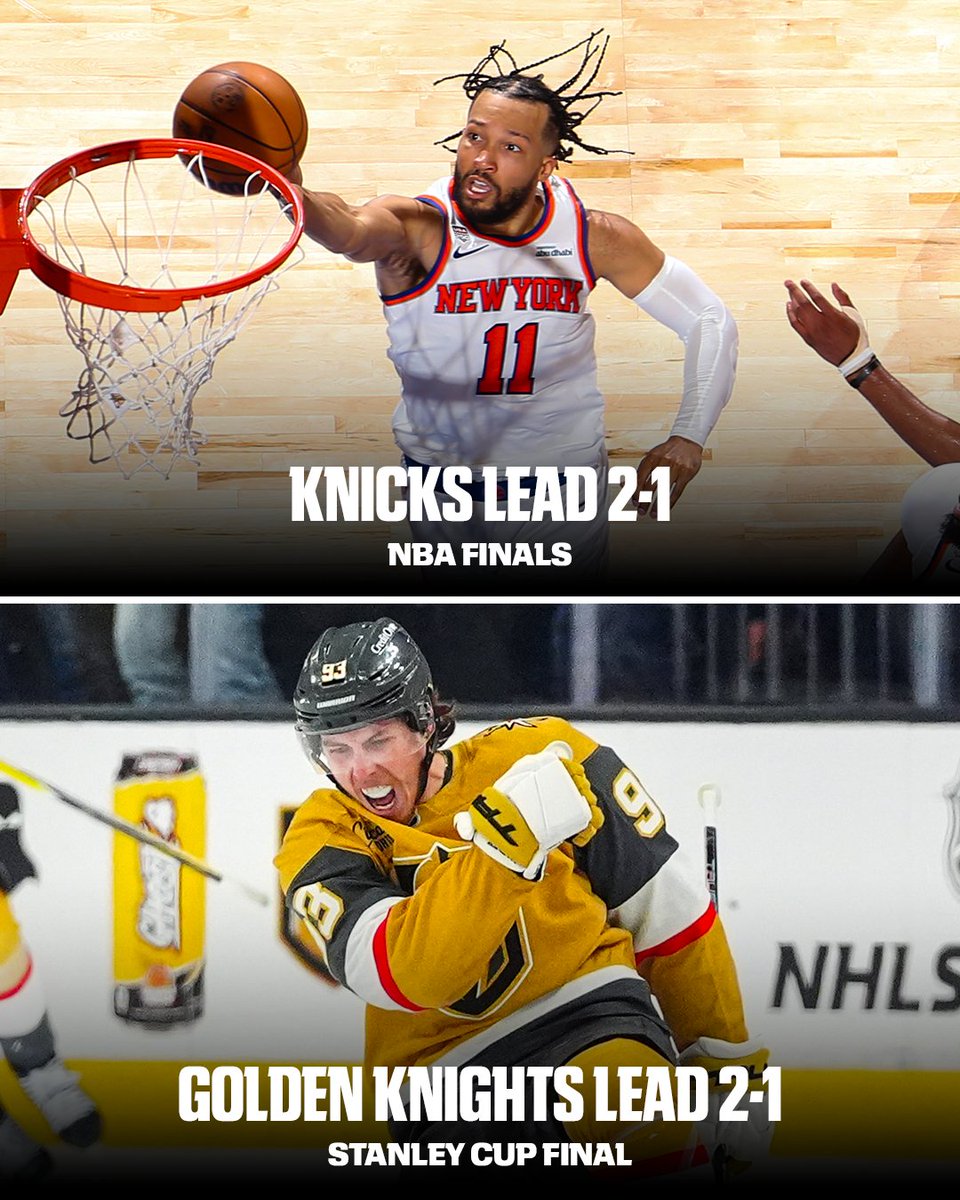 espn's tweet photo. Seeing double across the NBA and NHL 👀

Who will be champions in the end? 🤔 https://t.co/3KQG5PYB0D