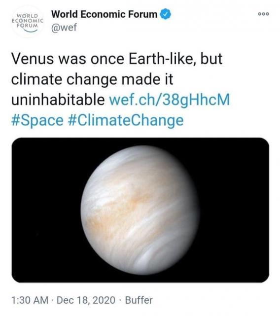 climacritic's tweet photo. WEF: "Venere era una volta come la Terra, ma il cambiamento climatico l'ha resa inabitabile"
 
Eh sì, per forza, c'erano milioni di mucche  che pascolavano su Venere! https://t.co/OJUm9zXgw2