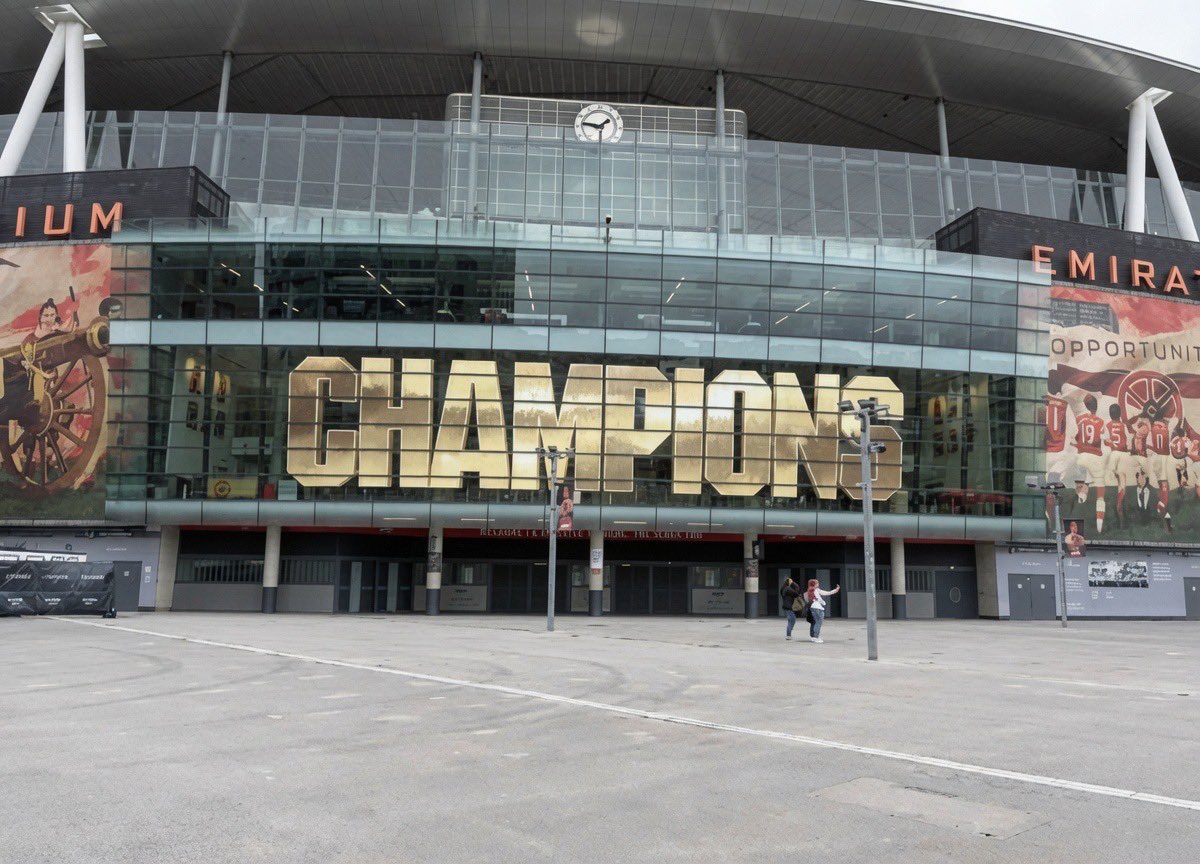 haywhyy09's tweet photo. The Mighty Arsenal have officially added ‘Champions’ above the away entrance at the Emirates Stadium 🏟️ 

What we love to see. 😅 https://t.co/dENhFSIClA