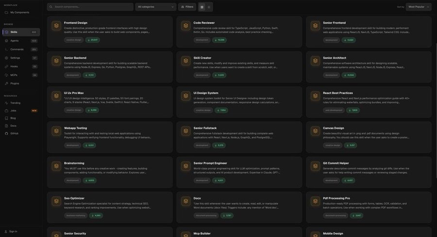 RoundtableSpace's tweet photo. SOMEONE JUST BUILT AN APP STORE FOR CLAUDE CODE WITH 1,000+ AGENTS, SKILLS, COMMANDS, AND TOOLS READY TO INSTALL https://t.co/fJeStvb8Kc