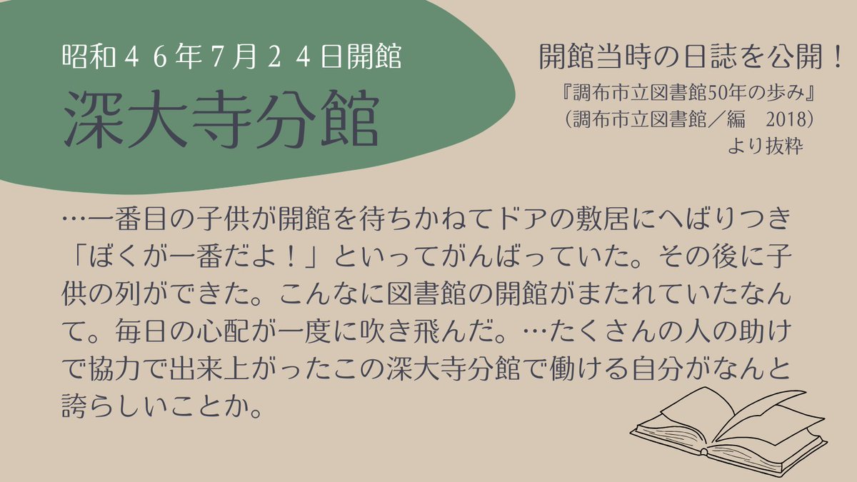 chofu_lib's tweet photo. ＼ #調布市立図書館60周年　こぼれ話公開中／
中央図書館が開館して以降、10館の分館が順番に開館していきます。
今日は各館の開館初日の日誌をご紹介✍️
当時の職員の情熱や興奮、生き生きとした利用者の様子が伝わってきます🤩
#調布 #図書館 https://t.co/4BKpK367FY