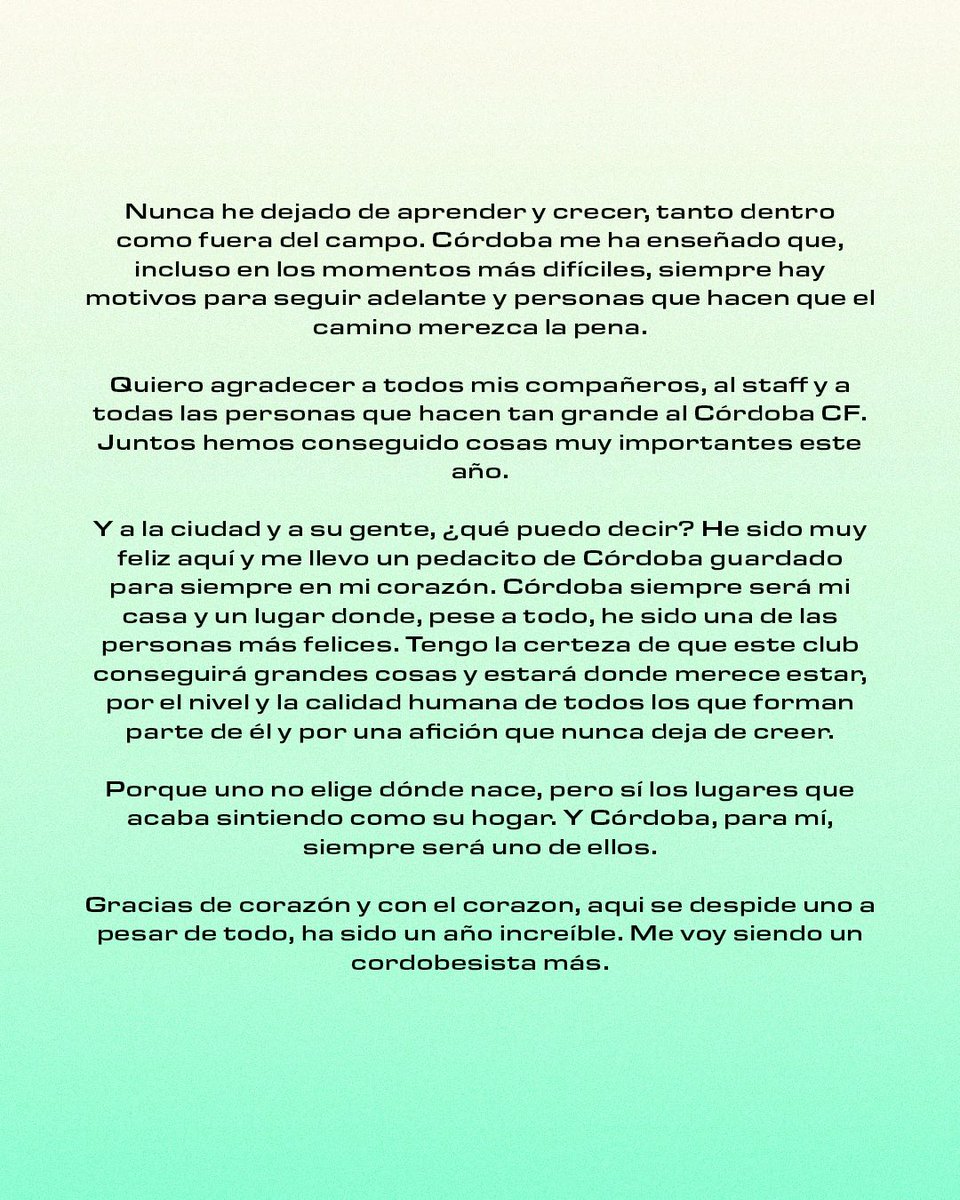 juanmaria_3's tweet photo. No llores porque terminó, sonríe porque paso. Gracias @CordobaCF_ofi https://t.co/iatCMDaOFQ