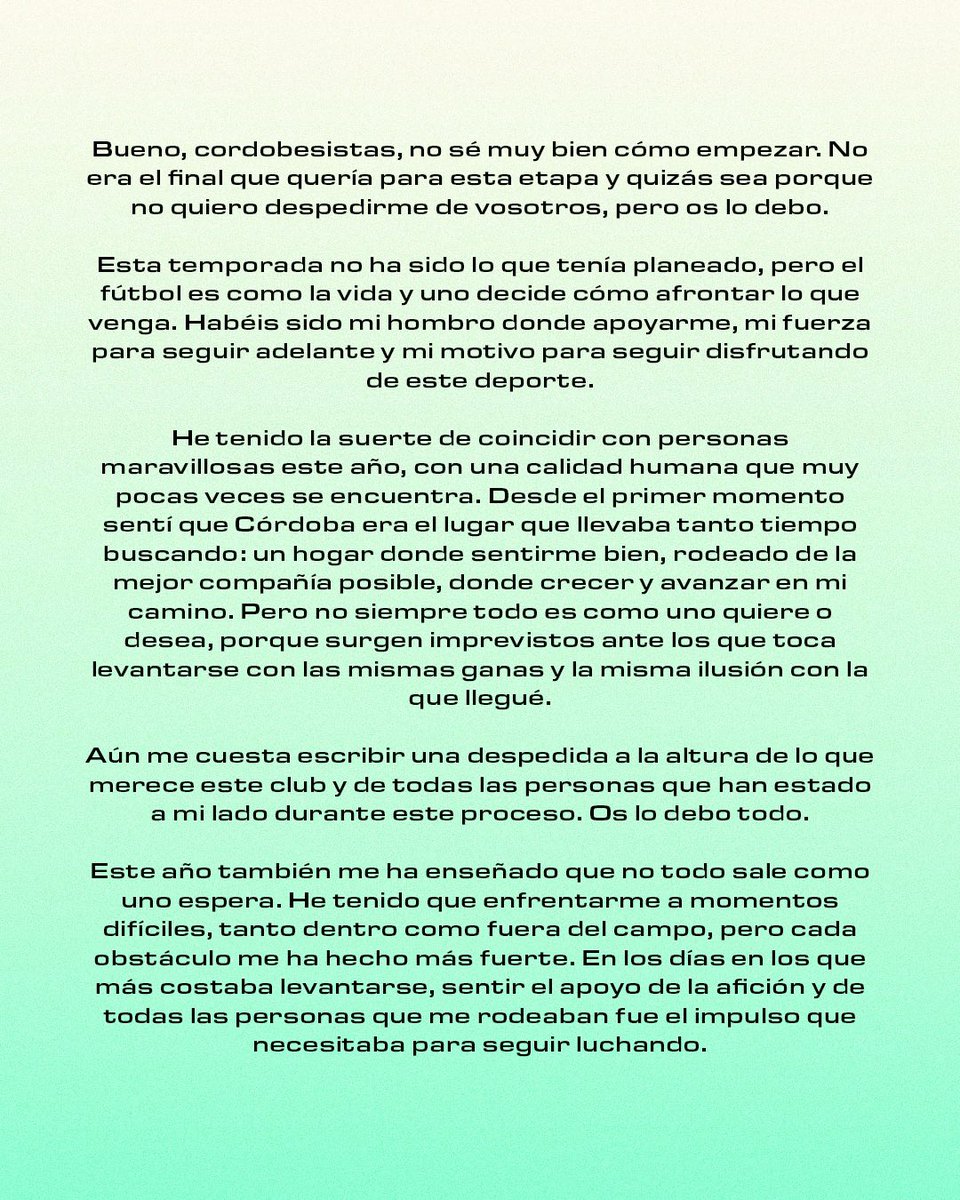 juanmaria_3's tweet photo. No llores porque terminó, sonríe porque paso. Gracias @CordobaCF_ofi https://t.co/iatCMDaOFQ
