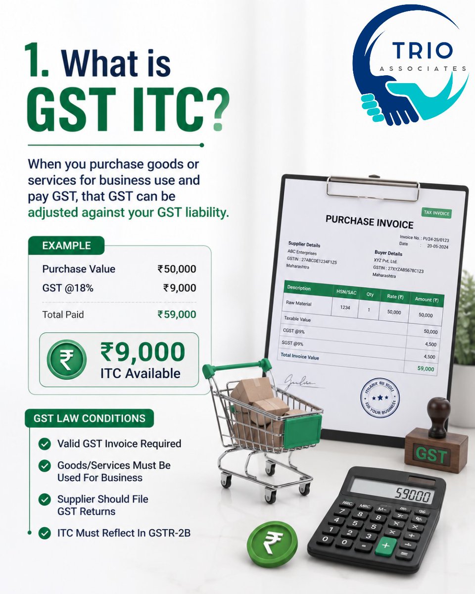 TrioAssociates's tweet photo. Still confused between ITC and Output Tax? ๐ค
You're not alone.
This is one of the most important GST concepts every business owner, trader, and professional should understand.
#TRIOAssociates #GST #TaxTips #GSTUpdates #Accounting https://t.co/c4fJ3rstp0