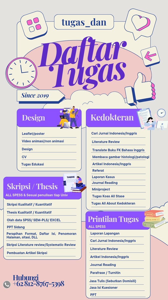 tugas_dan's tweet photo. 💞JUNI LIBUR 💞 TAPI TUGAS, SKRIPSI, TESIS NYEBELINNN😭😭 Yuk sini mimin bantu langsung wa saja ya, wa di bioo💜💜

OH YAA ADA KABAR BARUUU, YANG MAU ISI BORANG ISHIP BISA BANGET MERAPAT YA, MIMIN SIAP MEMBANTU💞💞 #zonauang #zonatugas #jokitugas #jokiskripsi #jokitesis https://t.co/3uTY3llxba