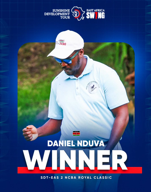 RoyalNairobi_GC's tweet photo. Daniel Nduvu 🇰🇪 of Nyali Golf Club bags the win at the SDT-NCBA Royal Classic by 2 shots playing 67, 74 and 72.

Followed closely by RNGC legend, John Lejirma 🇰🇪 playing 77, 69 and 69.

#KaribuRoyal #TheRealHomeofGolf @SDT_EASwing https://t.co/620TUc2m51
