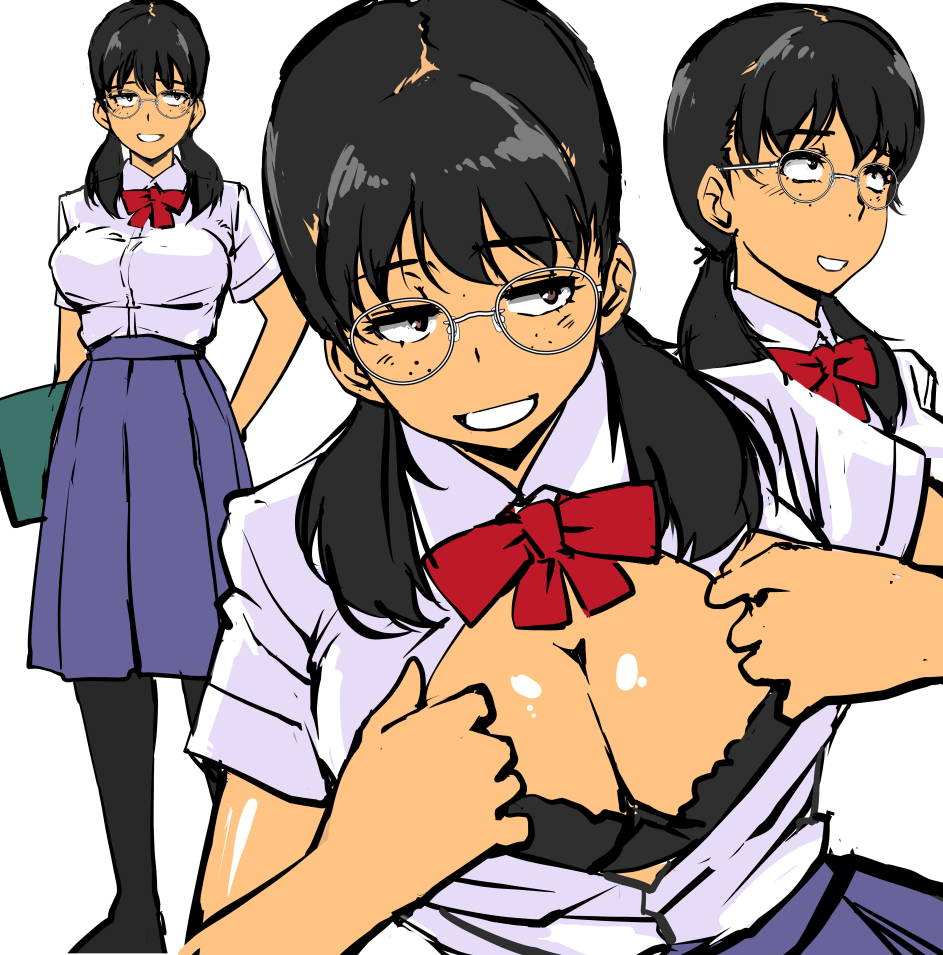 校則でタイツは暑くても脱ぐことできんけん、胸はだけて涼しくするしかなかっちゃよ。 