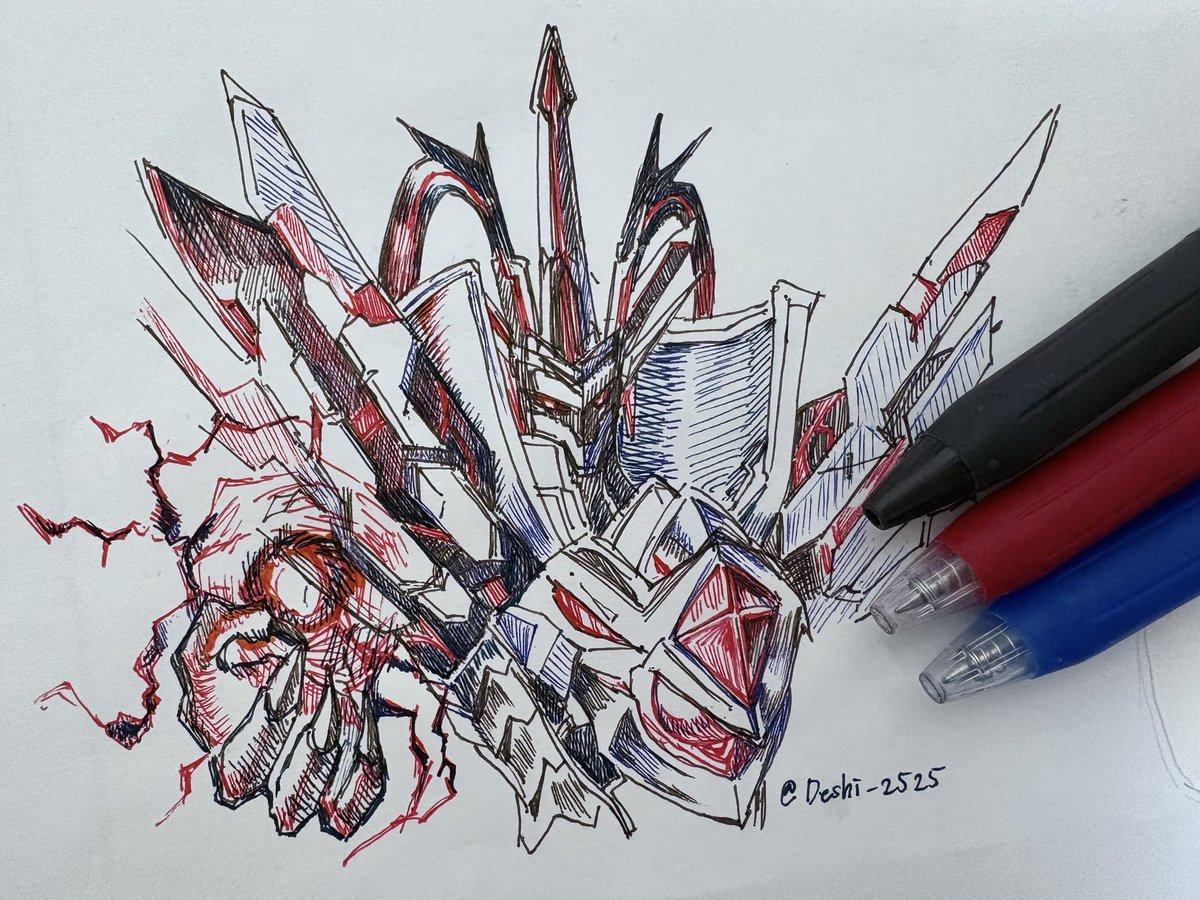 Deshi_2525's tweet photo. 週ヴァン見ながらカオスブレイカーをボールペンで一発描きした！
赤の箔押しシクカッコよすぎる！！！！ https://t.co/h5zmdMaOFJ