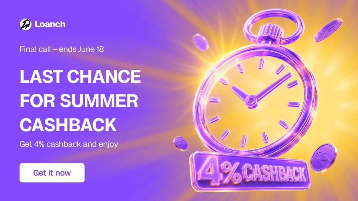 Loanch_p2p's tweet photo. ☀️ Final call: Summer Cashback Bonus ends June 18.
Invest new deposits in Tambadana loans with at least 90 days remaining until maturity and get up to 4% cashback.
💰 Up to 4%
🏆 Max €800 cashback
📅 Payout: Aug 31, 2026
Full T&amp;C apply. 

Get It Now: https://t.co/1vH5M5eaLU https://t.co/8ujmJPRC8J