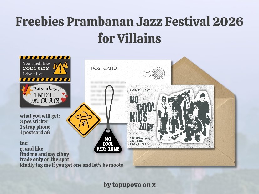 topupovo's tweet photo. freebies prambanan jazz festival 2026 for villains only

by @topupovo

📆 July, 3rd 2026
📍 Prambanan, details TBA 

see you there! https://t.co/bw41MEvX22