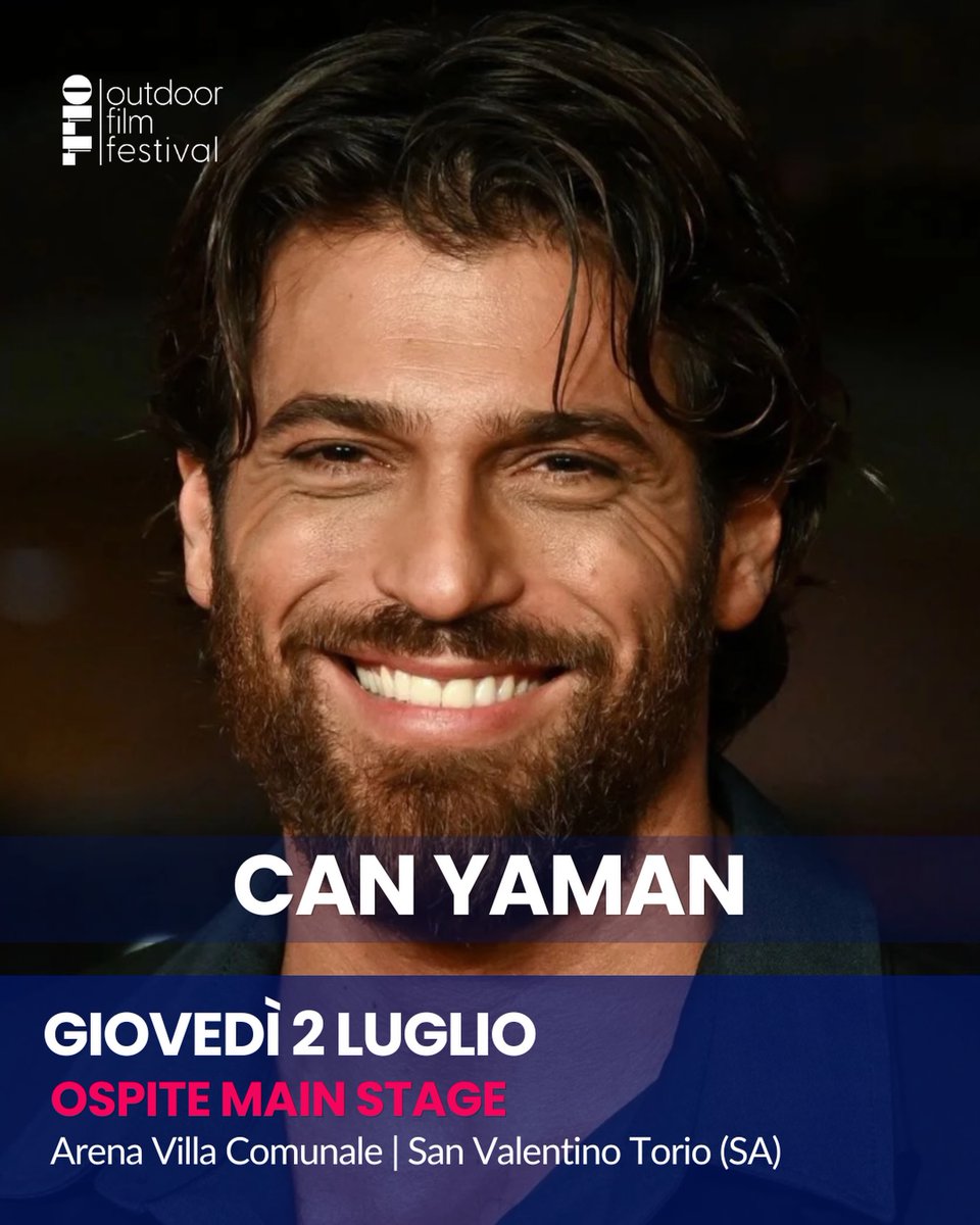 YamanManiaPl's tweet photo. @/outdoorfilmfestival.it

Can Yaman będzie naszym gościem na Scenie Głównej 2 lipca ! 
Będziemy na Ciebie czekać o 19:00, aby powitać go na dywanie, a następnie o 21:00 odbędzie się ekskluzywne spotkanie w Arenie Villa Comunale w San Valentino Torio (SA).

 #off26
 #CanYaman https://t.co/7QYl6TGT5m