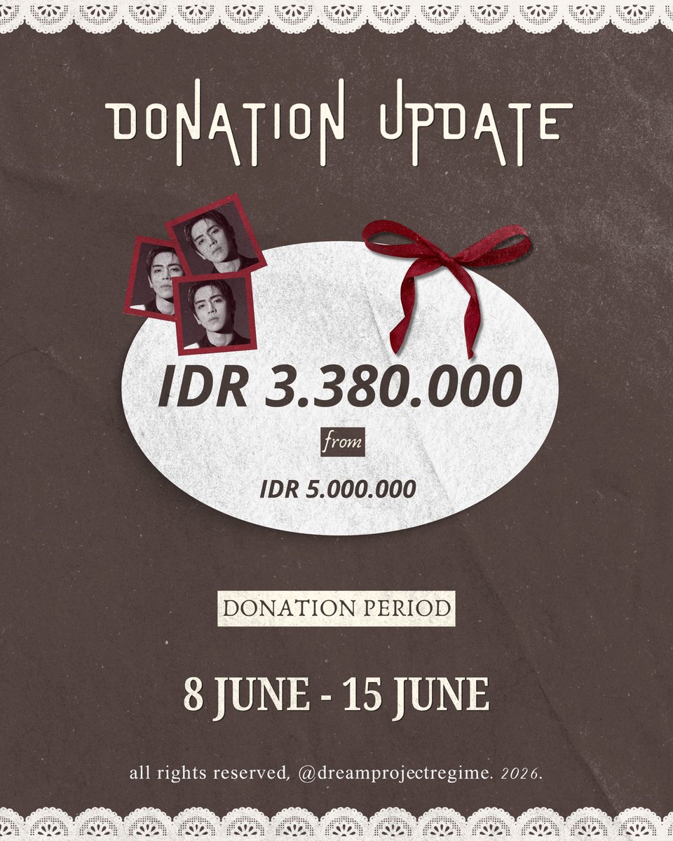 dprojectregime's tweet photo. Dreamers, you guys are awesome! ⚡️

As of 4 PM today (9 June 2026), we succesfully raise IDR 3.380.000 or 67% of the goal‼️

We're still accepting the donation, so if you'd love to show your love and support to DPR IAN, this is your chance ✨

Dreamers, we got this! 💪🏼👑 https://t.co/jLtTwnBAGB