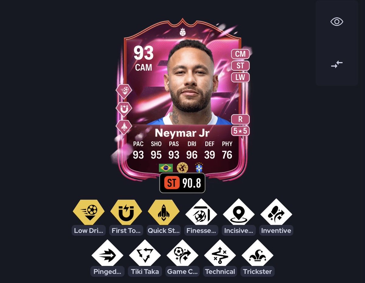 thfcRJ's tweet photo. NEYMAR IS BACK!

Best possible chain to play him as a striker ⬇️

⭐ Improved Physical Stats
⭐ Low Driven+ &amp; Quick Step+
⭐ 96 + 5*5

🚨 Defender Round Out, One Step Ahead &amp; Hero Cosmetic Are Completely Optional But Leave Some Dribbling &amp; Physical.

Comment For Finesse+ Variant! https://t.co/OL2lIbxpZ9