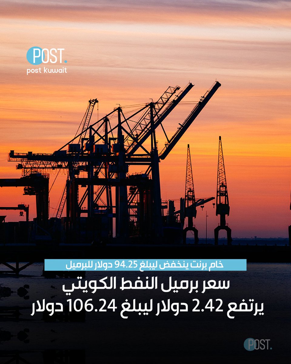ThePostKuwait's tweet photo. #بوست | #الكويت | سعر برميل النفط الكويتي يرتفع 2.42 دولار ليبلغ 106.24 دولار

• خام برنت ينخفض ليبلغ 94.25 دولار للبرميل https://t.co/Nq4OL5lxlw