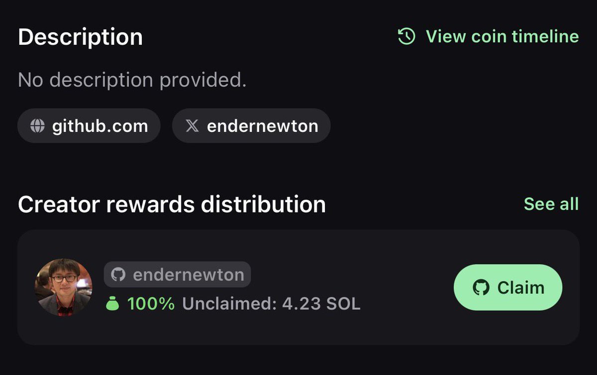 Harry1593716's tweet photo. @endernewton @0xgoatdev @loregxr @heavypulp @bankrbot You have 4 sol to claim by using your GitHub on pumpfun if your legit https://t.co/HGeB6owYoM
