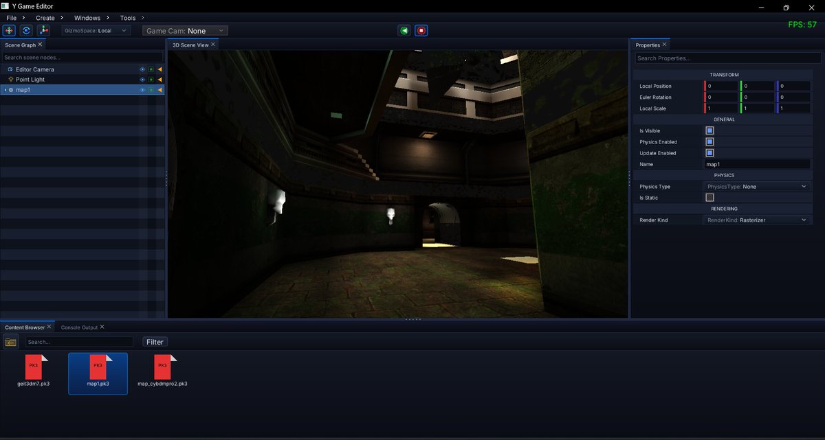 Q3DDeveloper's tweet photo. I have implemented a BSP map loader. You just drag/drop a pk3 onto the scene, and the engine does the rest. Not finished, but working well. #gamedev #indiedev #virtual3D - https://t.co/k4X6hODT9Z