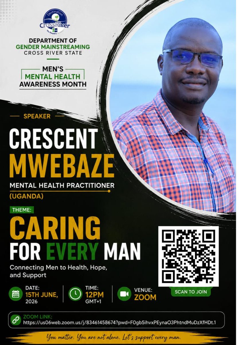 UtyBasseyDuke's tweet photo. Join us to mark Men's Mental Health Awareness Month 
Theme: Caring for Every Man:-Connecting Men to Health, Hope, and Support

📅 15th June 2026
🕛 12:00 PM (GMT+1)
💻 
[Zoom Meeting Link](https://t.co/9i131DkKvU)

Ademola Lookman Kano Kwankwaso #BBNReunion
#altin Sooyoung https://t.co/2NQozZzvz5
