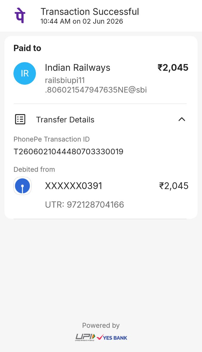 SachKiAwaz9's tweet photo. @RailMinIndia @ner_crm @drm_bsb महोदय, 02-06-26 को दुल्लहपुर  काउंटर से ऑनलाइन ₹2045 का टिकट लिया, जिसे तुरंत कैंसिल कराया। ₹1980 का रिफंड आज 09-06-26 तक खाते में नहीं आया। टिकट पर No Cash Refund लिखा है। कृपया मदद करें। PNR: 683-2920973, UTR: 972128704166 https://t.co/esEythTVy2