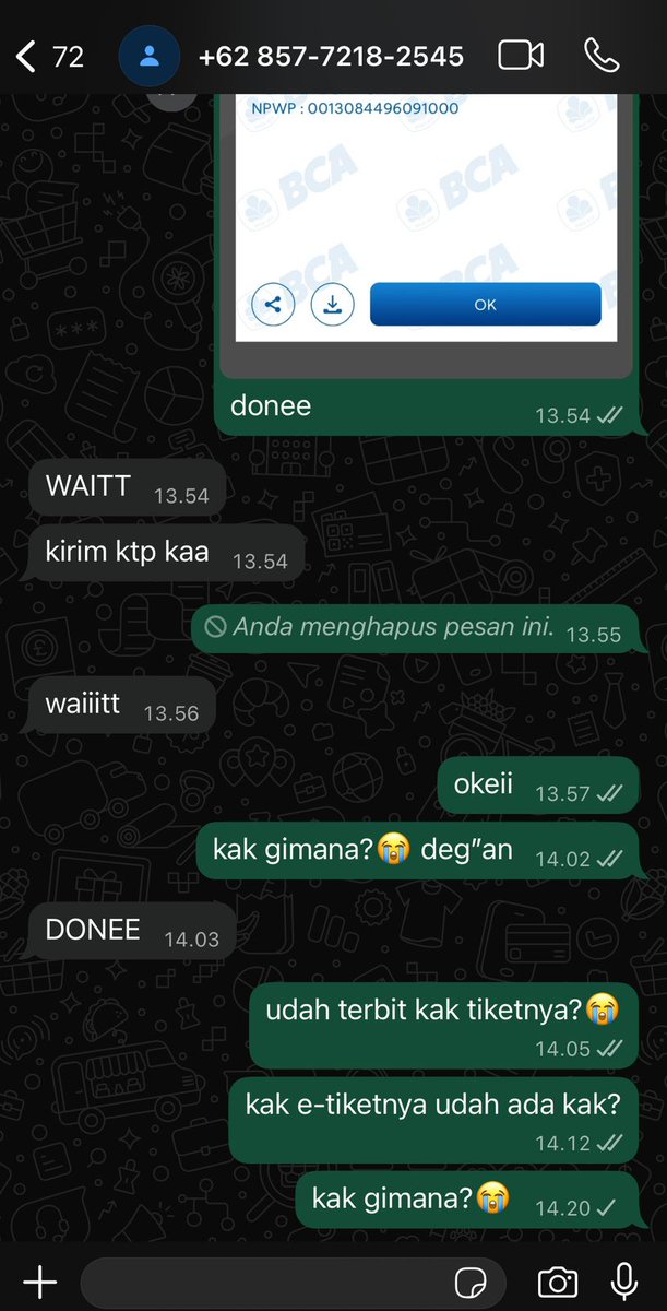 ql_nshzf's tweet photo. @entrkive ARMY PLIS TOLONG DONG
ini beneran kena scam tiket konser bts cat 3 karena panic buying sumpah, nama akunnya namedofhaechan, ini tf nya ke gopay 085782246441, sumpah aku nitip ke orang terus orang nya beli di dia, orangnya ngasi datanya juga ke dia, tolong bgt army bantu lacak 🙏 https://t.co/UREGlRFCs4