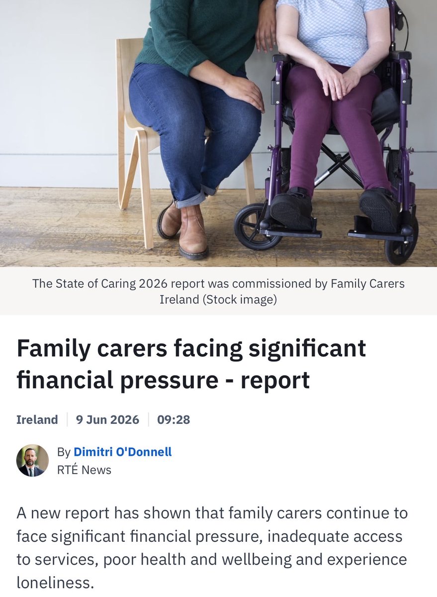 mulvanypeopleb1's tweet photo. “RTÉ News: Family carers facing significant financial pressure - report.”

Time and again we have highlighted how family carers, who save the state billions, are falling further behind.

We hear lots of soundbites from Gov but nothing changes!

#Poverty 

https://t.co/rdto8KbMhs https://t.co/Sj9BHCYq6j