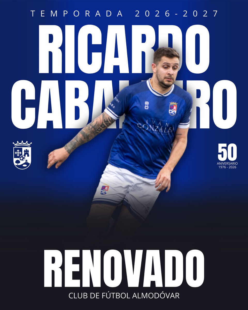 CFAlmodovar's tweet photo. 🤝 𝐑𝐄𝐍𝐎𝐕𝐀𝐂𝐈𝐎́𝐍

🏃🏻Ricardo Caballero renueva su vínculo con el Club de Fútbol Almodóvar.

🔵 El central puertollanense completará su tercera temporada defendiendo la elástica azul y poniendo de manifiesto su compromiso con el Club. https://t.co/PIs5Ktjy4e