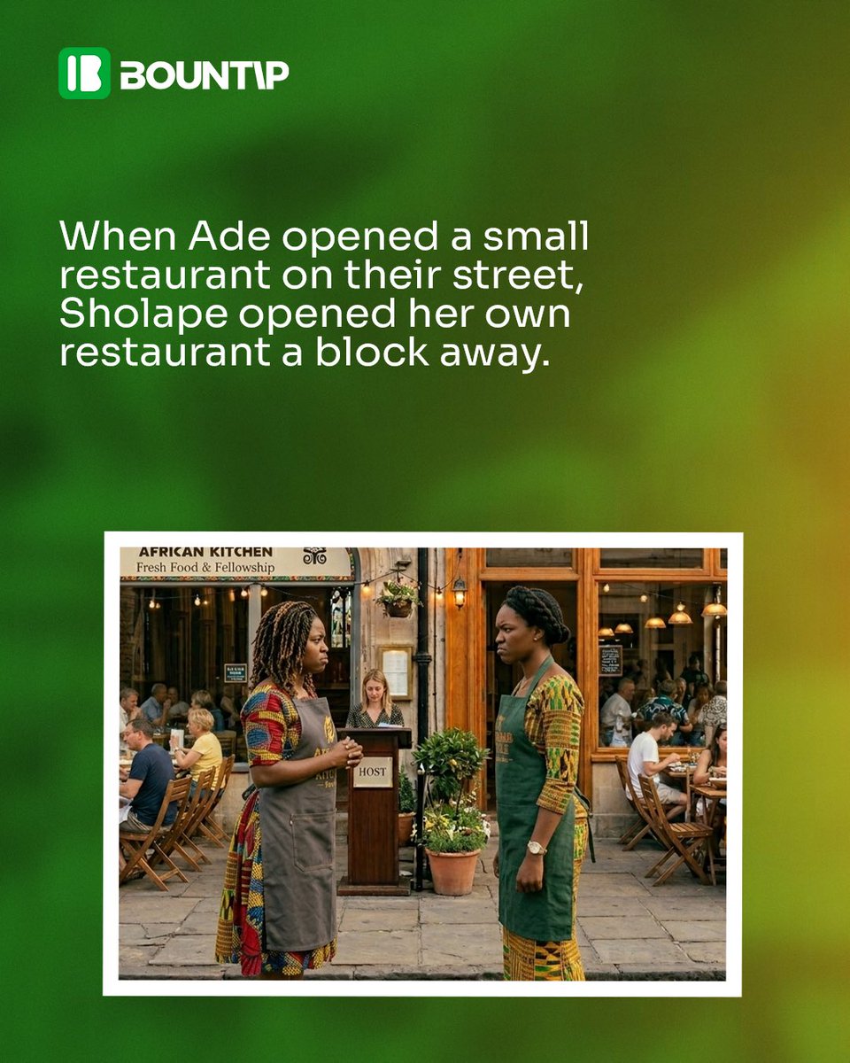 bountipglobal's tweet photo. Sholape has always been jealous of Ade since they were girls.

Everything Ade did, Sholape copied.

But now Ade has a secret weapon that no one saw coming.

#Hospitality #startup #foodbusiness https://t.co/PsAo6pK9jH