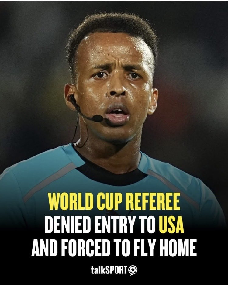 Suzierizzo1's tweet photo. Anybody want to guess what Country he’s from? He was going to be the first referee from his Country to officiate a World Cup finals match &amp; he was highly regarded.His name is Omar Abdulkadir Artan and he’s from Somalia &amp; there hasn’t been a reason on why he wasn’t allowed. https://t.co/aUm1ZISiT1